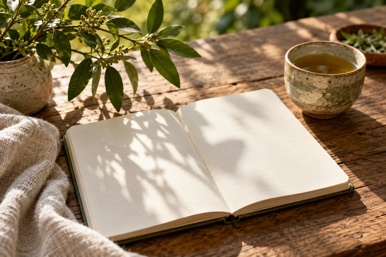 Illustrative notebook and tea